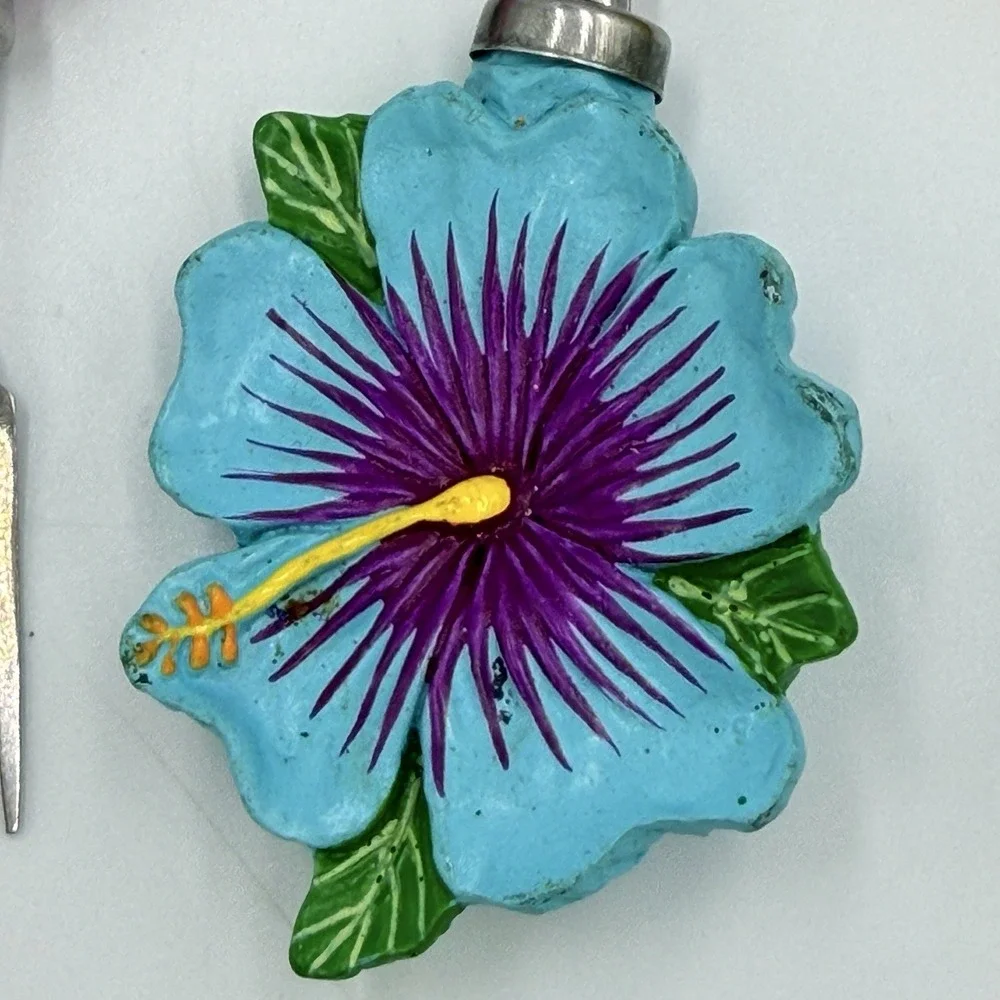 VTG Hibiscus Cocktail Picks Tiki Charcuterie Appetizer Forks Luau Decor Tropical